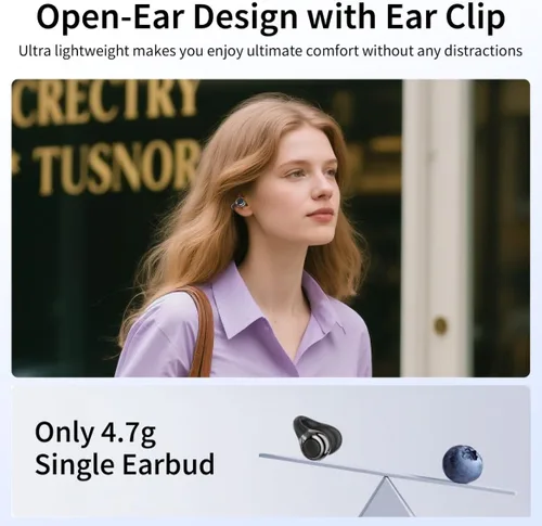 Vista 3 de Auriculares de oreja abierta I5, auriculares inalámbricos Bluetooth 6.0 para iPhone y Android, gimnasio y correr, IPX5 a prueba de sudor, tiempo