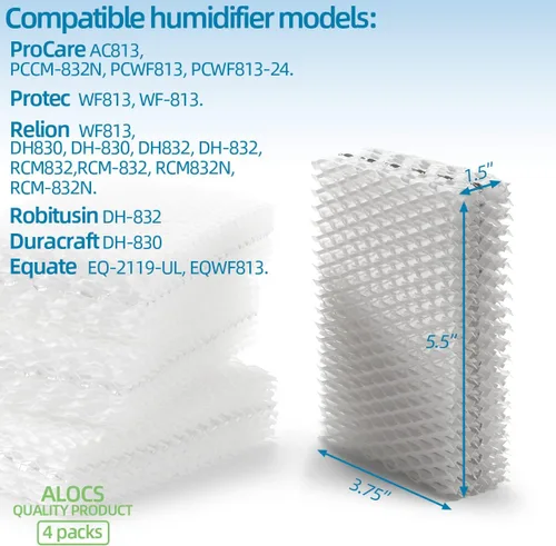 Vista 5 de Alocs WF813 - Filtro humidificador de repuesto para Relion - RCM832 RCM-832N Procare PCWF813 Protec WF813 Equate EQ-2119-UL EQWF813 Filtros de mecha