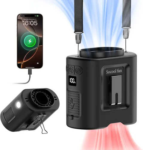 Vista 15 de Socool Ventilador de cintura portátil de 10000 mAh con clip en ventiladores personales recargables, ventilador de camisa de cinturón portátil