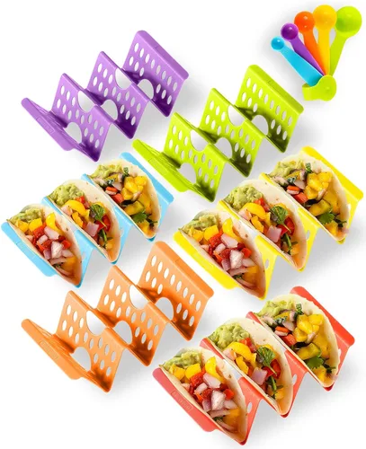 Vista 10 de Juego de 12 soportes para tacos, juego de servicio de barra de tacos para una fiesta, bandejas grandes para tacos, soporte para tacos duros