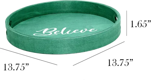 Vista 7 de Elegant Designs HG2013-GBL Bandeja de Servir Redonda de Madera Decorativa de Navidad de 13.75'' con Asas, Verde Believe