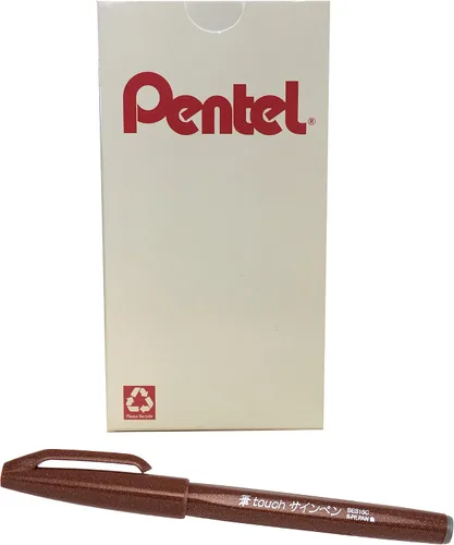 Vista 17 de Bolígrafo con punta de pincel Pentel, tinta ocre. Caja de 12 (SES15 C-Y), Azul