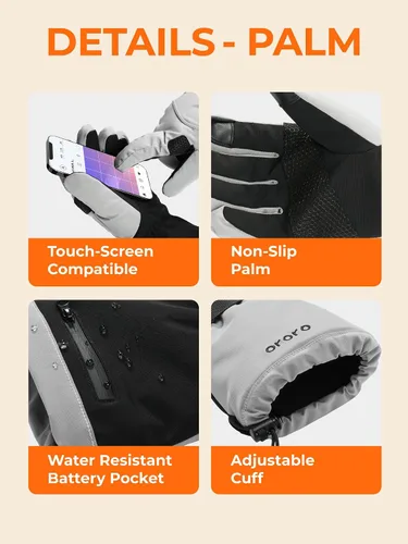 Vista 4 de ORORO Guantes térmicos para mujeres y hombres, guantes de motocicleta con calefacción recargable, guantes de batería para esquí y artritis