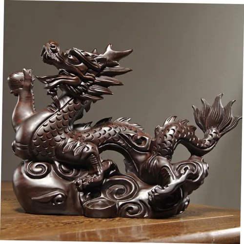 Vista 2 de Yardwe Figura de paisaje de año nuevo, decoración de mascota china, estatua de riqueza de Feng Shui, estatua de dragón 2024, estatua de dragón