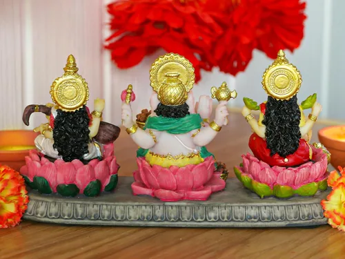 Vista 8 de India Laxmi Ganesh Saraswati Estatua – 3.9 pulgadas de alto Dios indio Lakshmi Ganesha Saraswati Estatuilla de ídolo hindú Diwali Regalos Diwali
