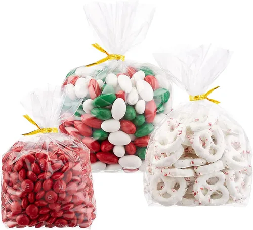 Vista 3 de Zcintert Bolsas Transparentes de Celofán para Golosinas 100 Piezas - 11.8" x 15.8" (2mils), Bolsas de Regalo de Plástico para Dulces, Recuerdos