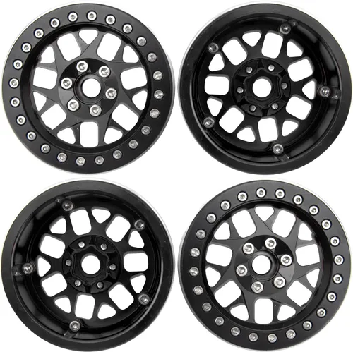 Vista 2 de Paquete de 4 llantas HIRCQOO Metal Beadlock de 2.2 pulgadas, 12 bujes hexagonales compatibles con Axial SCX10 90046 SCX10-III Redcat Gen7 D90