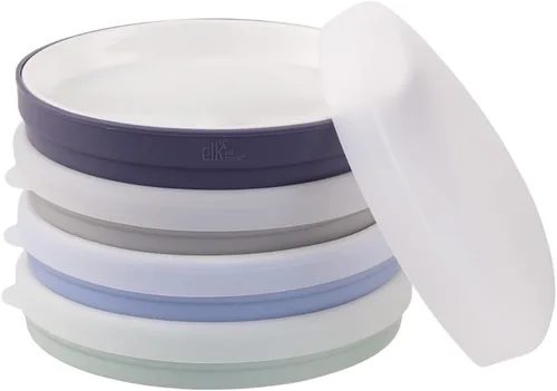 Vista 12 de Elk and Friends Platos blancos de porcelana para niños de 7.8 pulgadas con fundas de silicona, adecuados para bebés/niños pequeños, aptos