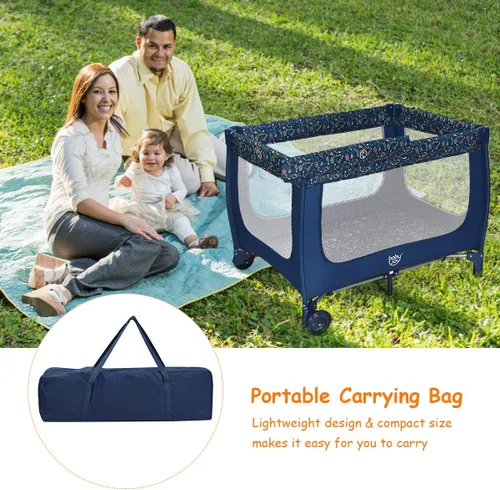 Vista 8 de HONEY JOY Pack and Play, corralito plegable con moisés, cuna de viaje ligera sin instalación desde recién nacidos hasta niños pequeños, centro