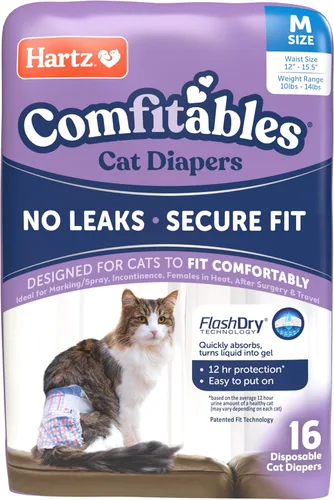 Vista 11 de Hartz Comfitables - Pañales para gatos, talla S, 16 unidades, ajuste cómodo y seguro, fácil de poner