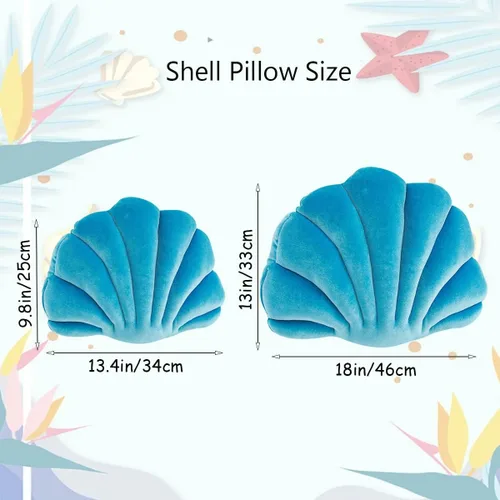 Vista 7 de Almohada con forma de concha de mar, almohada de terciopelo azul, almohada de felpa con temática de mar y océano, almohada decorativa para cama