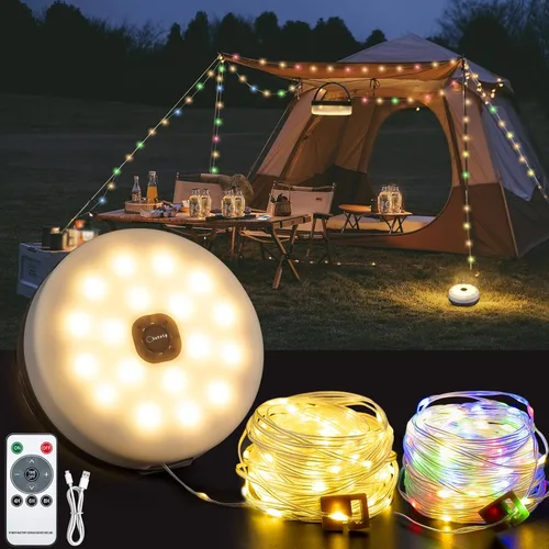 Vista 10 de Solar Camping String Lights, 4 in 1 Outdoor Camping Lantern with 8 Lighting Modes(32.8Ft), Quick 30s Recovery, Waterproof, Type-C Fast Charging