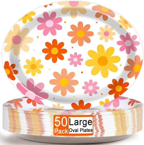 Vista 20 de Qyeahkj 50 piezas de platos de papel ovalados de surf de verano grandes de 11" para decoración de fiesta temática de playa desechable suministros