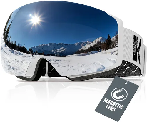 Vista 11 de Innerking Gafas de esquí intercambiables, gafas de nieve con lente magnética, gafas de snowboard antivaho OTG para mujeres, hombres, adultos