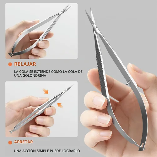 Vista 5 de ZIZZON Tijeras de cutículas extra finas curvadas profesionales precisas punta punta kit de aseo para cejas, pestañas, uñas y piel seca
