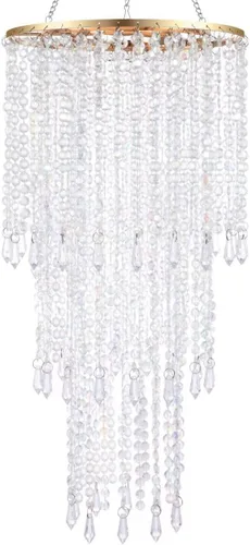 Vista 4 de Pantalla de araña de 3 niveles con cuentas de acrílico iridiscente, pantalla colgante de luz de techo con cuentas de cristal para boda, fiesta