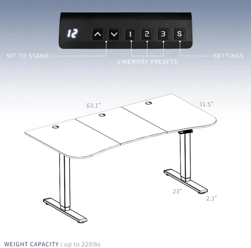 Vista 7 de VIVO DESK-KIT-E2B1B - Escritorio eléctrico de pie con motor doble, ajuste de altura de memoria, serie E2B, marco negro superior negro, DESK-KIT-E2B1B