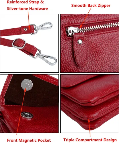 Vista 5 de YALUXECrossbody bolsa de cuero para Smartphone con RFID y bloqueo de ranuras para tarjetas para mujer