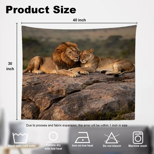 Vista 5 de Shrahala Brown Golden Tapestry, Lion Wall Hanging Hd Print Polyester Backdrop For Dorm Room Bedroom 30 X 40 In