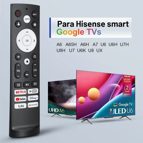 Vista 2 de Mando a distancia de repuesto para Hisense Smart Google TV, para Hisense UHD 4K ULED Google TVs