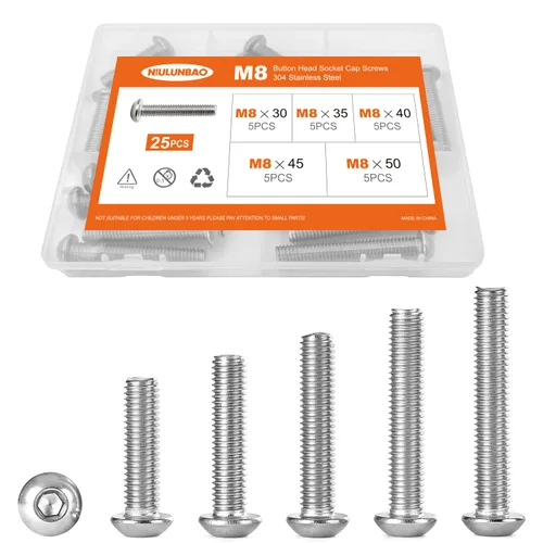 Vista 9 de Tornillos de cabeza de botón M3 x 4 mm, 6 mm, 8 mm, 10 mm, 12 mm, tornillos de cabeza de botón, acero inoxidable 304, totalmente roscado, unidad