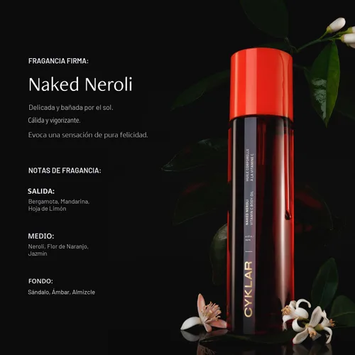 Vista 4 de CYKLAR Aceite corporal con vitamina C para mujeres y hombres. Suero corporal hidratante con aroma a Neroli Desnudo para una piel radiante.
