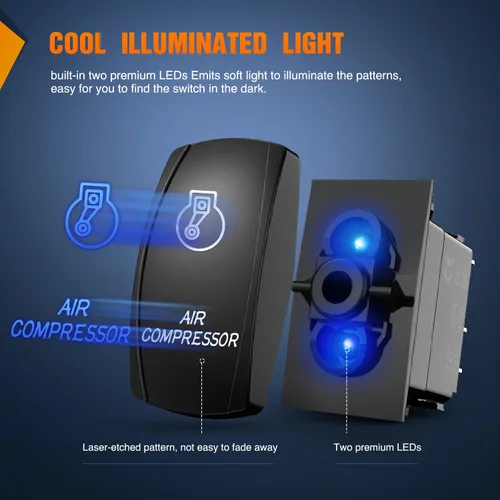 Vista 4 de Nilight - Interruptor basculante de compresor de aire con barra de luz LED, interruptores de 5 pines, láser encendido/apagado, interruptores SPST