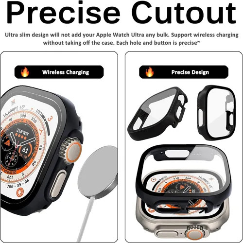 Vista 6 de Miimall Funda compatible con Apple Watch Ultra de 1.929 in con protector de pantalla de vidrio templado, funda protectora de policarbonato