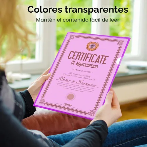 Vista 8 de KTRIO Paquete de 12 fundas de plástico transparente para carpetas, 6 colores surtidos, bolsillos para proyectos de documentos para papel