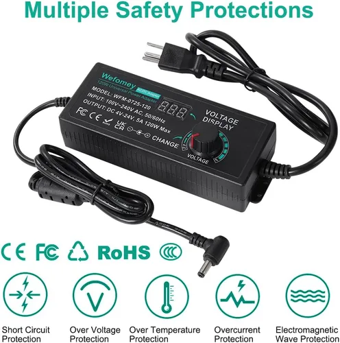 Vista 4 de Fuente de alimentación universal de 120 W CC ajustable 3 V ~ 24 V Adaptador de CA/CC de conmutación variable de 100 V-240 V CA a CC 24 V 5 A con 14