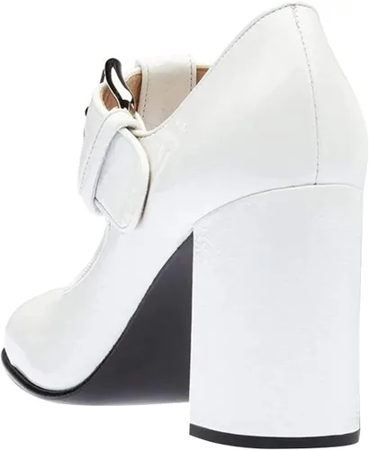 Vista 2 de FOWT Zapatos de tacón alto grueso con punta cuadrada cerrada para mujer, con correa en T, zapatos de tacón alto grueso para oficina, talla 4-16 M