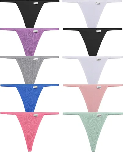 Vista 9 de FINETOO Paquete de 10 tangas de algodón sexy tanga de tiro bajo