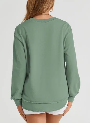 Vista 3 de SHEWIN Sudadera de gran tamaño para mujer, casual, de otoño, manga larga, cuello redondo, sin botones