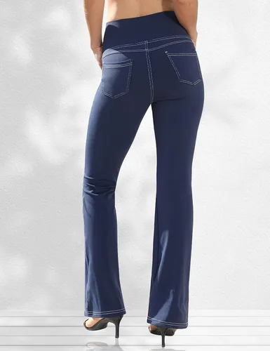 Vista 2 de VOOVEEYA Leggings con corte de bota para mujer, pantalones de yoga acampanados con 4 bolsillos, control de abdomen, pantalones de vestir casuales