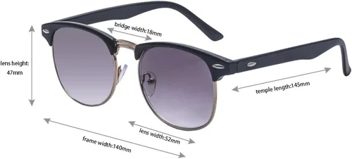 Vista 6 de Kelens Gafas de sol clásicas de medio marco retro con lente tintada, lentes de sol miopías gafas de sol de miopía (-2.5)