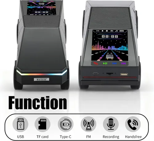 Vista 8 de Altavoz de reproducción Bluetooth futurista con pantalla LED, audio portátil de estilo futuro con enlace TWS, radio FM, iluminación LED y micrófono