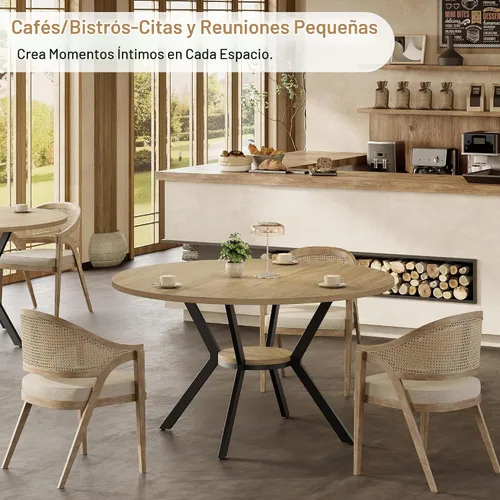 Vista 6 de MECHYIN Mesa de comedor redonda de 42 pulgadas para 2 a 4, mesa de cocina redonda de granja con estante de almacenamiento, mesa de comedor