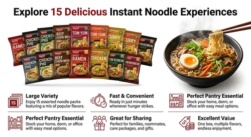 Vista 2 de FUDOBOX Paquete variado de fideos ramen instantáneos asiáticos con galletas y palillos, paquete de cuidado para estudiantes, desafío de fideos