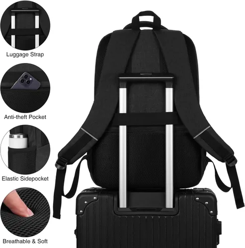 Vista 5 de YAMTION Mochila de gimnasio para hombres y mujeres con compartimento para zapatos, bolsa de libros de 17,3 pulgadas para niños con puerto USB