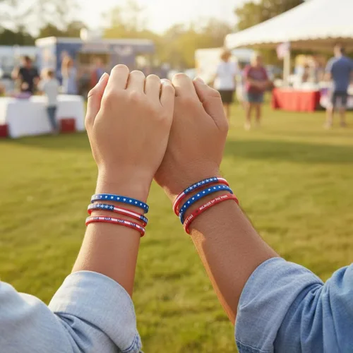 Vista 4 de Bandas de silicona delgadas patrióticas para el 4 de julio - Pulseras de goma - 24 piezas
