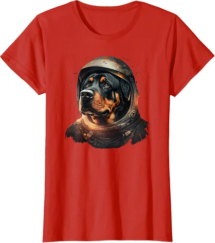 Vista 97 de Divertida camiseta Rottweiler con diseño de astronauta rottweiler en galaxia espacial, Negro