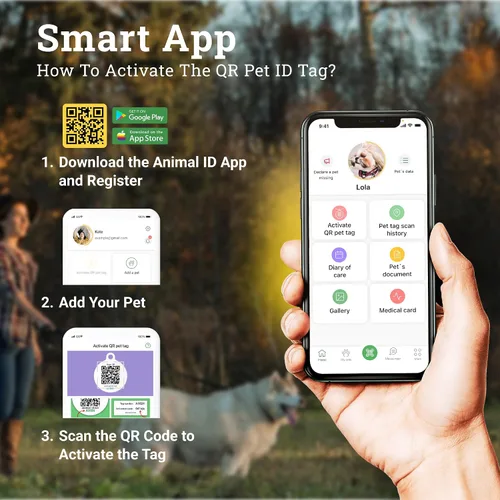 Vista 2 de Placa de identificación de perro con código QR, placa de identificación de mascota silenciosa grabada con perfil en línea
