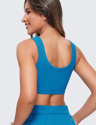 Vista 2 de CRZ YOGA Sujetadores deportivos acanalados para mujer, con espalda en U, sin varillas, de impacto medio, brasier deportivo acolchado para yoga