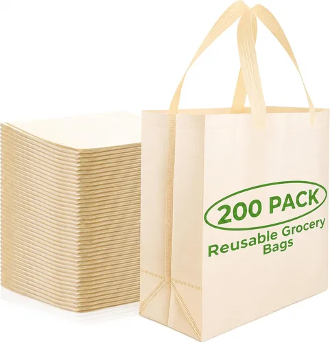 Vista 9 de Simply Cool Paquete de 200 bolsas de compras negras reutilizables ecológicas de 12.6 x 6.3 x 11.8 pulgadas, duraderas, ecológicas, reciclables