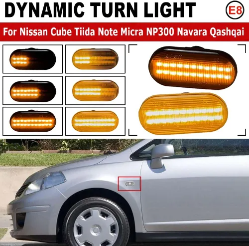 Vista 4 de 2 unids dinámicas LED luces de marcador lateral 12 V fluye luz de señal de giro montaje para Nissan Qashqai J10 Micra C Frontier D40 Navara Versa