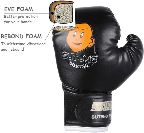 Vista 8 de Guantes de boxeo para niños, guantes de entrenamiento de piel sintética, guantes de entrenamiento de dibujos animados para niños Muay Thai