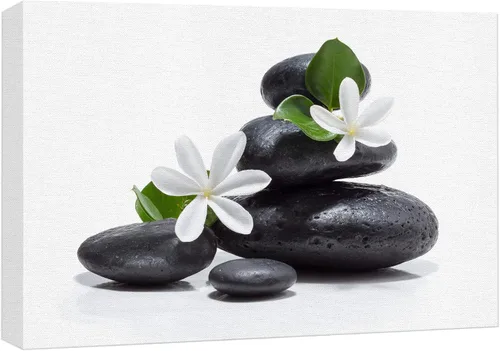 Vista 35 de Wall26 - Arte de pared estampado en lienzo con diseño de rocas negras en un lago tropical verde sereno, naturaleza floral, fotografía, realismo