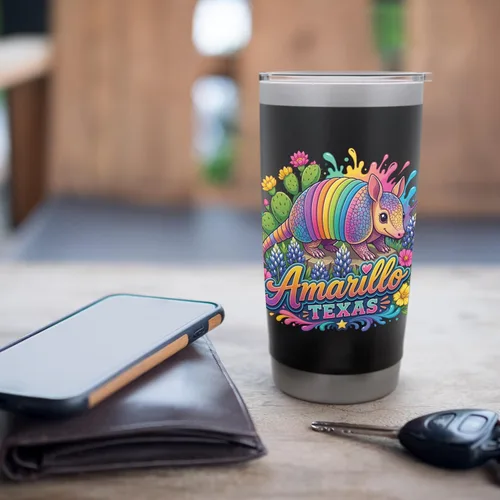 Vista 7 de Amarillo Texas Fun Colorful Armadillo Novelty Souvenir Stainless Steel Insulated Tumbler