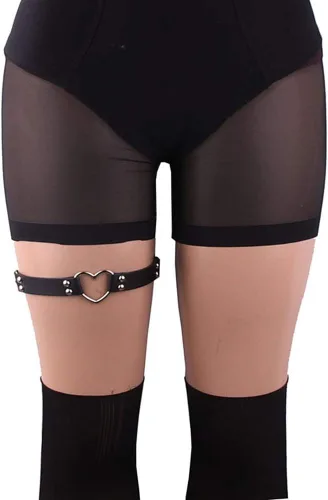 Vista 2 de Outman 2Pcs Adjustable Punk Rock Thigh Garter Heart Leg Garter Belts Negro