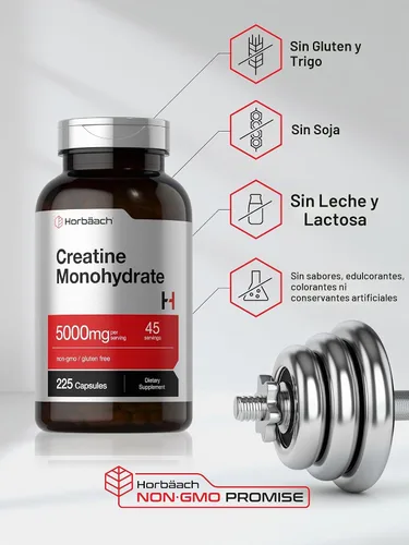 Vista 5 de Horbäach Creatina Monohidrato 0.18 oz 225 Cápsulas